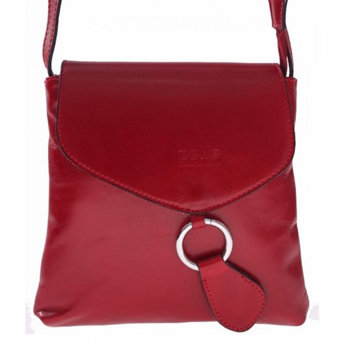 Włoska Listonoszka Skórzana z ozdobiona gustownym kółkiem czerwona torbs-pl czerwony casual