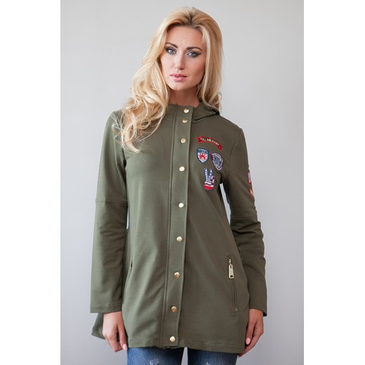 Bawełniana kurtka z naszywkami w stylu militarnym khaki fasardi-com szary militarny