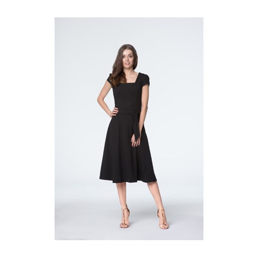 Sukienka rozkloszowana z paskiem PE41 thetwiggyshop-pl czarny materiałowe