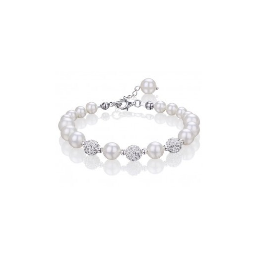 Bransoletka z pereł stopniowanych białych + kryształki ze srebrem 925 w eleganckim pudełku coccola bialy perły