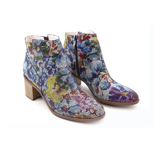 BUTY DAMSKIE BOTKI KWIATY BRAVO MODA 1336 SKÓRA NATURALNA sohobuty-pl niebieski Botki