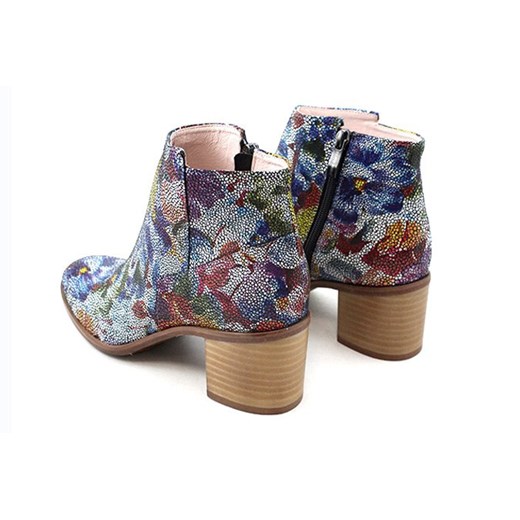 BUTY DAMSKIE BOTKI KWIATY BRAVO MODA 1336 SKÓRA NATURALNA sohobuty-pl brazowy Botki na obcasie