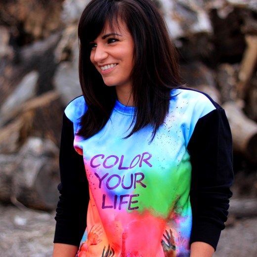 Colorful Life beyounique-pl czarny Bluzy z nadrukiem damskie