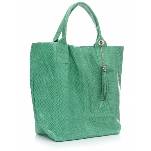 Torebki Skórzane Shopperbag lakier Genuine Leather Italy zielona torbs-pl zielony elegancki