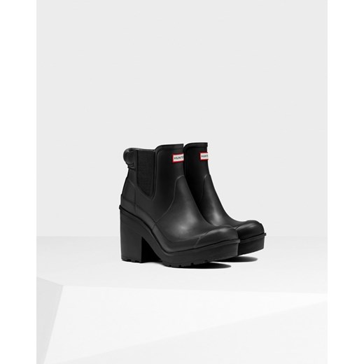 Hunter Women&#039;s Original Block Heel Chelsea Boots Black heavyduty-pl czarny jesień