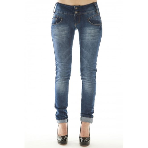 Jeansowe klasyczne spodnie biodrówki denimbox-pl niebieski minimalistyczny