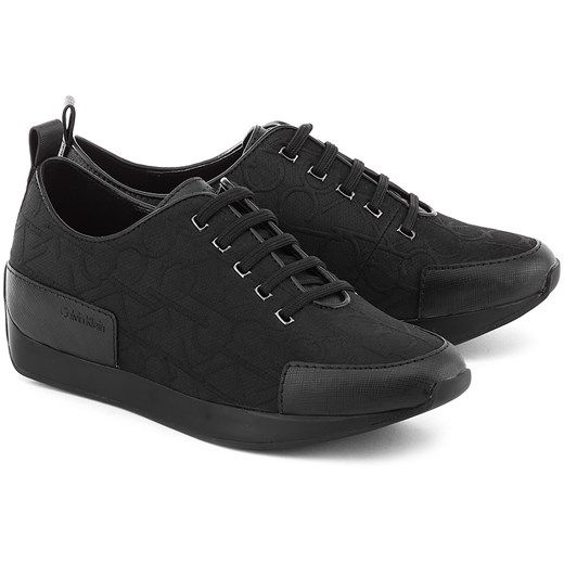 CALVIN KLEIN Flower CK Logo - Czarne Tekstylne Półbuty Damskie - N11804 BLK mivo czarny Buty sportowe casual