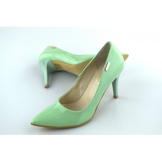 Szpilki szpic mięta lakier mk-shoes zielony Czółenka - szpilki
