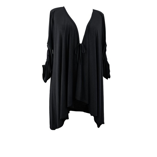 Długa czarna wiązana narzutka modne-duze-rozmiary czarny casual