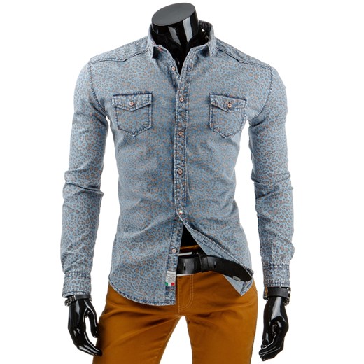 Koszula męska jeansowa (dx0871) dstreet niebieski bawełna
