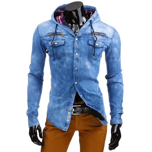 Koszula męska jeansowa (dx0872) dstreet niebieski bawełna