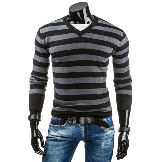 Sweter męski czarny (wx0677) dstreet szary elastan
