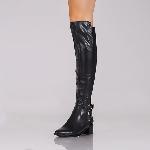 Eleganckie czarne kozaki - strecz stukstuk-pl bialy Modne buty LP