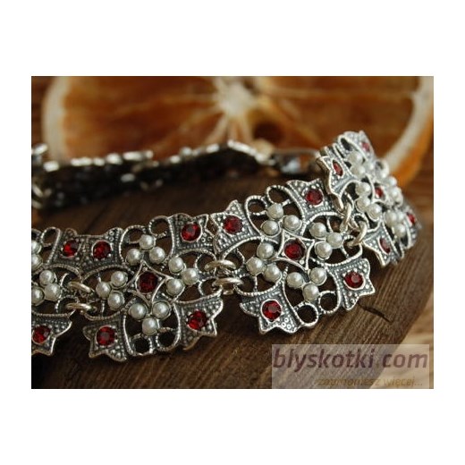 CESARTA - srebrna bransoletka z rubinem i perłami jubilea-pl brazowy rubin