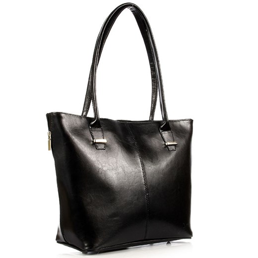 DAN-A T295 czarna torebka damska ze skóry naturalnej skorzana-com bialy glamour
