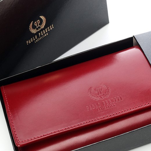 PAOLO PERUZZI ekskluzywny skórzany portfel damski w pudełku GA39 skorzana-com czerwony miejsce na dokumenty