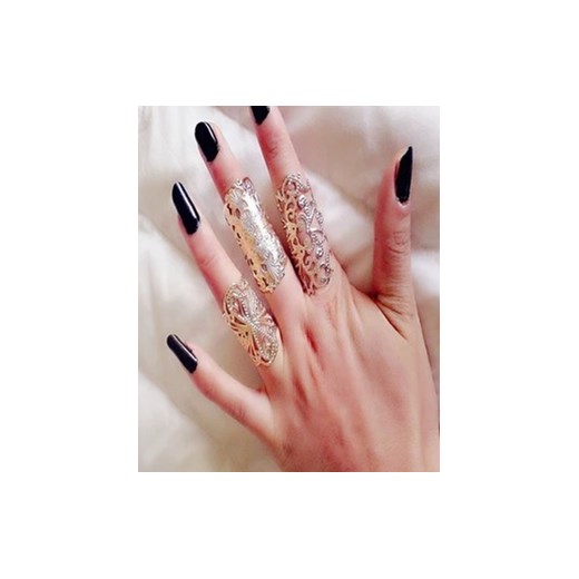 knuckle ring złote pierścionki zestaw ażurowe blinkshop-pl rozowy metal