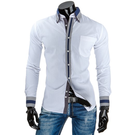 Koszula męska biała (dx0898) dstreet niebieski bawełna