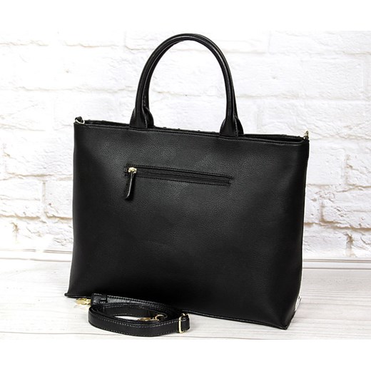 MONNARI 8850 czarno - biała torebka damska ze skóry ekologicznej kuferek skorzana-com czarny elegancki