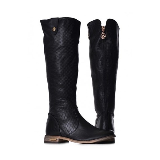 Buty damskie KOZAKI czarne laza czarny zima