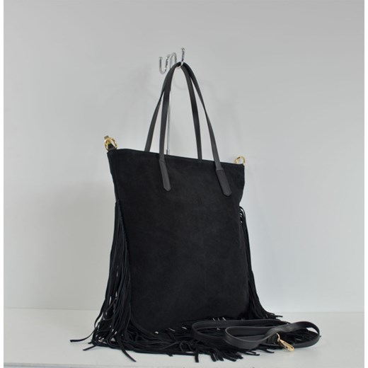 Skórzana zamszowa torebka z frędzlami cervandone-pl czarny skóra