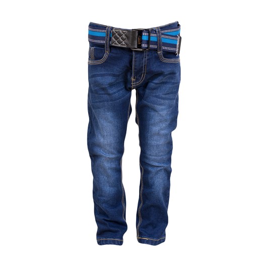 Spodnie jeansowe chłopięce z paskiem szachownica granatowy jeans