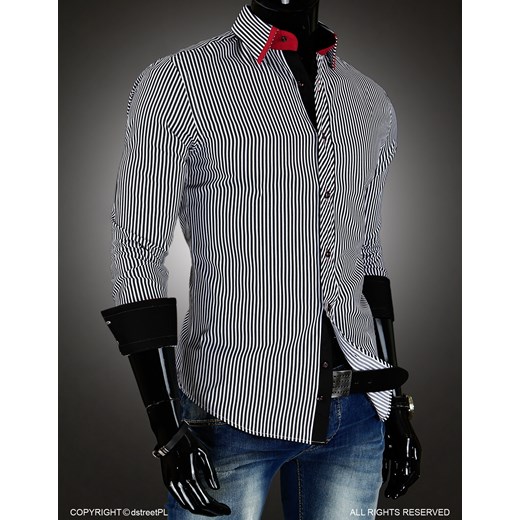 Koszula z długim rękawem w paski (dx0321) dstreet szary bawełna