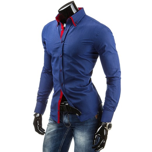 Gładka długi rękaw koszula (dx0710) dstreet granatowy Koszule męskie slim
