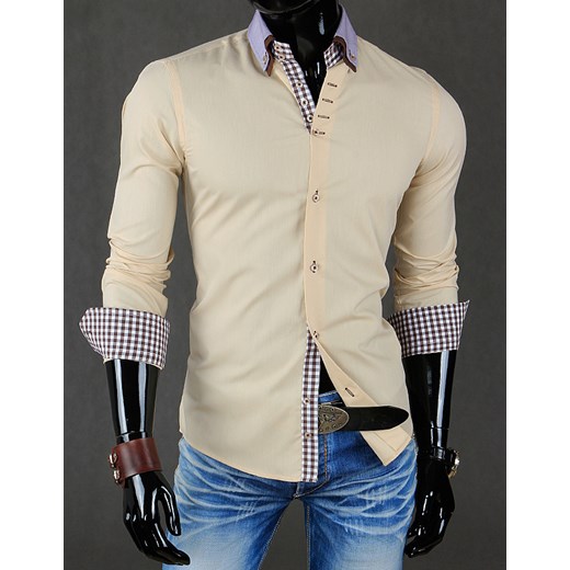 Beżowa koszula z długim rękawem (dx0451) dstreet bezowy Koszule z długim rękawem męskie