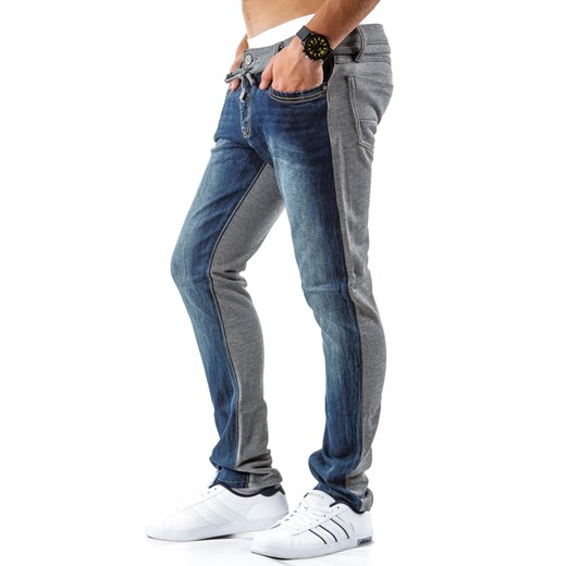 Spodnie męskie jeansowo-dresowe niebiesko-szare (ux0279) dstreet bialy elastan