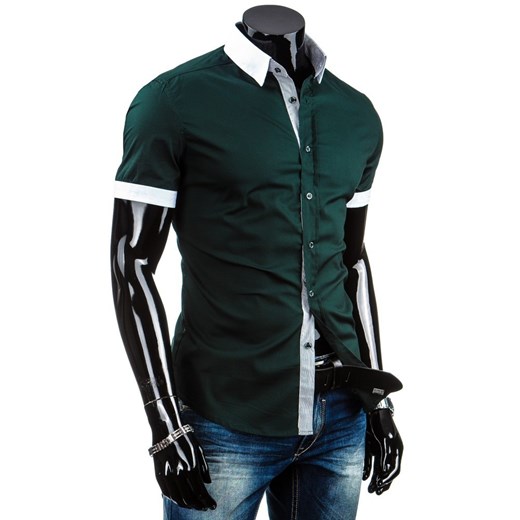 Koszula z krótkim rękawem slim fit (kx0604) dstreet zielony koszule