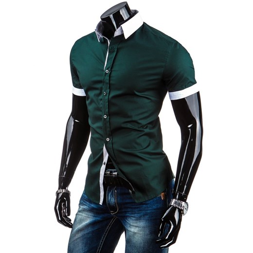 Koszula z krótkim rękawem slim fit (kx0604) dstreet zielony Koszule męskie slim