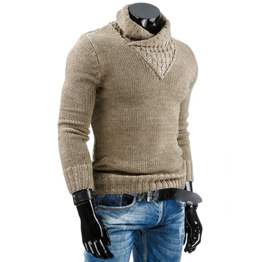 Sweter męski beżowy (wx0700) dstreet szary jesień
