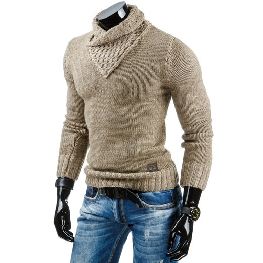 Sweter męski beżowy (wx0700) dstreet szary męskie
