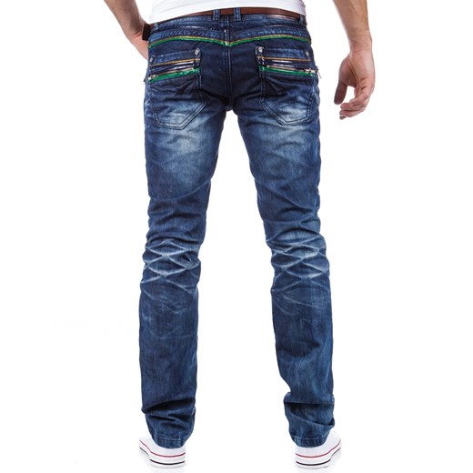 Lekko przecierane jeansy męskie (ux0328) dstreet granatowy jesień