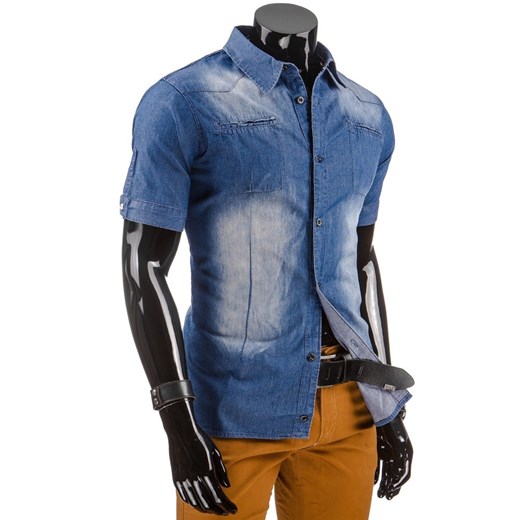 Koszula jeansowa z krótkim rękawem (kx0609) dstreet niebieski Koszule jeansowe męskie