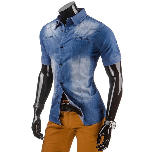 Koszula jeansowa z krótkim rękawem (kx0609) dstreet niebieski Koszule z krótkim rękawem męskie