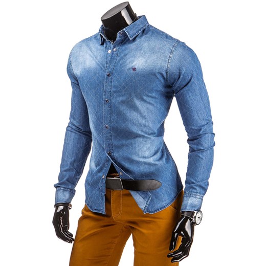 Męska koszula jeansowa niebieska (dx0822) dstreet niebieski jeans
