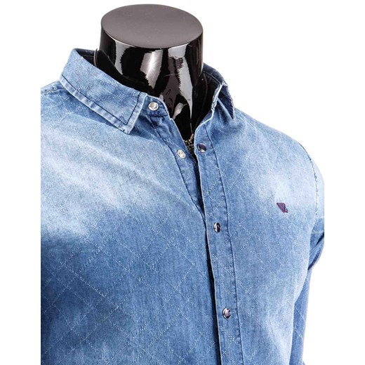 Męska koszula jeansowa niebieska (dx0822) dstreet niebieski koszule