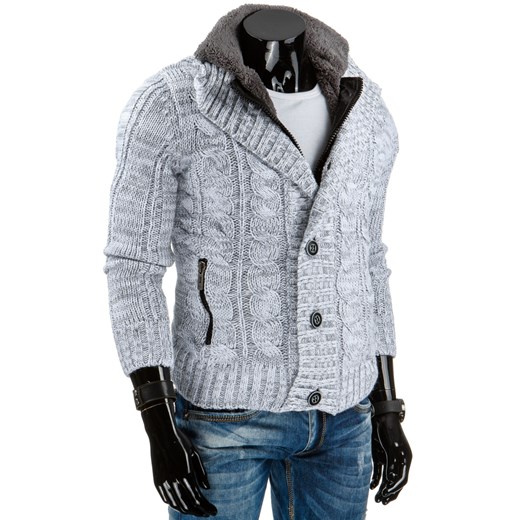 Sweter męski biały (wx0702) dstreet szary guziki