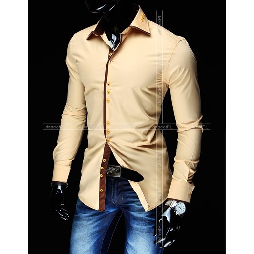 Kremowa koszula z długim rękawem (dx0524) dstreet bezowy bawełna