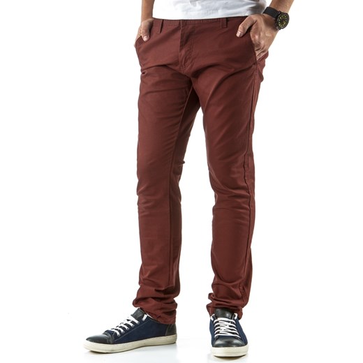 Spodnie męskie chinos bordowe (ux0382) dstreet czerwony elastan