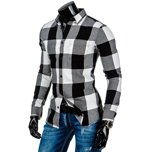 Czarno-biała koszula męska w kratę (dx0825) dstreet  fit