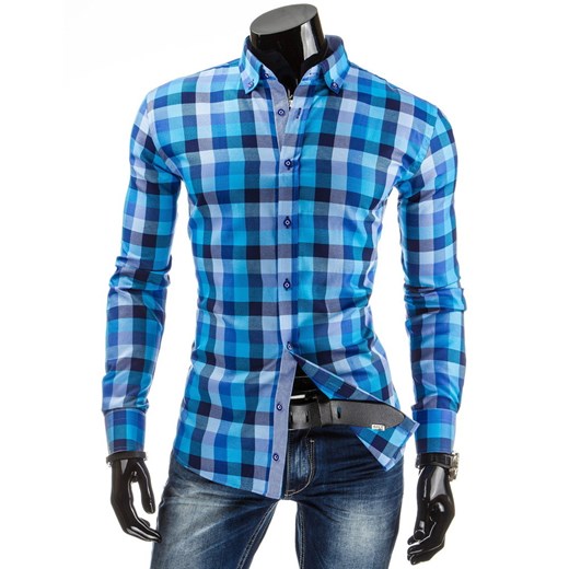 Długi rękaw koszula w kratę (dx0685) dstreet niebieski koszule