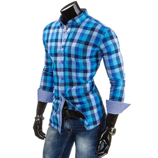 Długi rękaw koszula w kratę (dx0685) dstreet niebieski slim