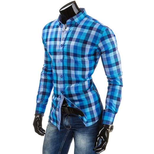 Długi rękaw koszula w kratę (dx0685) dstreet niebieski Koszule męskie slim