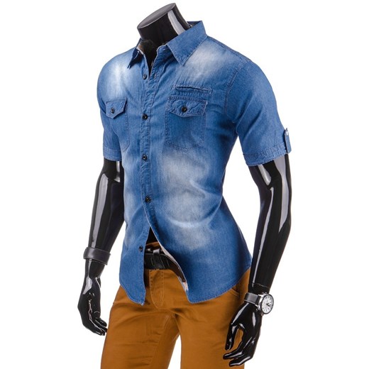 Koszula jeansowa z krótkim rękawem (kx0611) dstreet niebieski Koszule z krótkim rękawem męskie