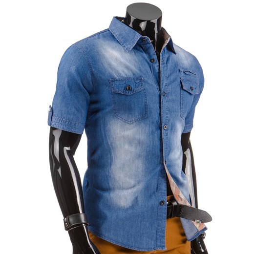 Koszula jeansowa z krótkim rękawem (kx0611) dstreet niebieski minimalistyczny