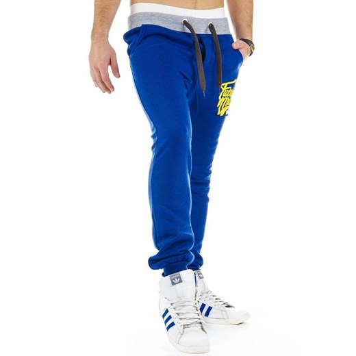 Spodnie dresowe męskie (ux0192) dstreet niebieski nadruki