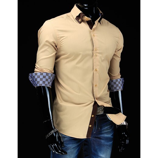 Koszula z długim rękawem (dx0510) dstreet bezowy bawełna